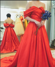 Load image into Gallery viewer, Off Shoulder Orange Prom Dresses Evening Gown