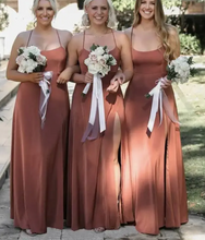 Charger l&#39;image dans la galerie, Sage Bridesmaid Dresses Spaghetti Straps Slit Side Criss Cross