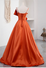 Load image into Gallery viewer, Spaghetti Straps Orange Prom Dresses with Bowknot