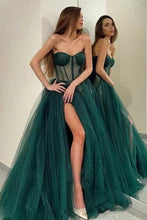 Cargar imagen en el visor de la galería, Green Prom Dresses Slit Side Corset