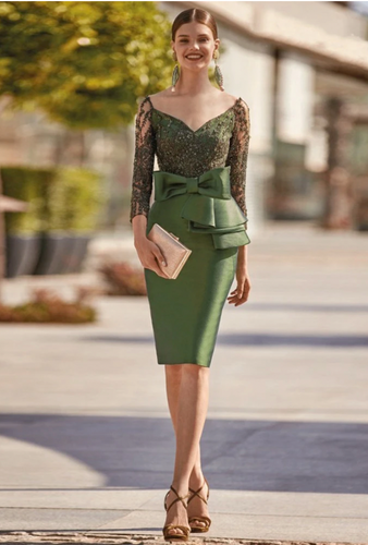 Sheath Lace Olive Green Mother of the Bride Dresses with Sleeves