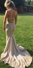 Load image into Gallery viewer, Halter Backless Prom Dresses with Appliques Lace