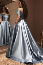 Load image into Gallery viewer, Dusty Blue Prom Dresses Evening Gown with Pockets