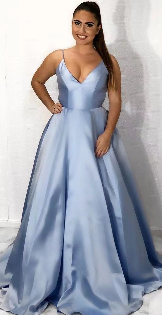 Dusty Blue Plus Size Prom Dresses Spaghetti Straps