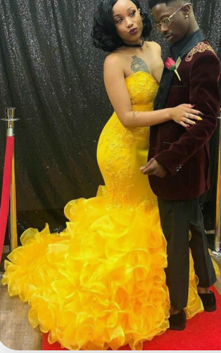 Yellow Prom Dresses Mermaid with Beads