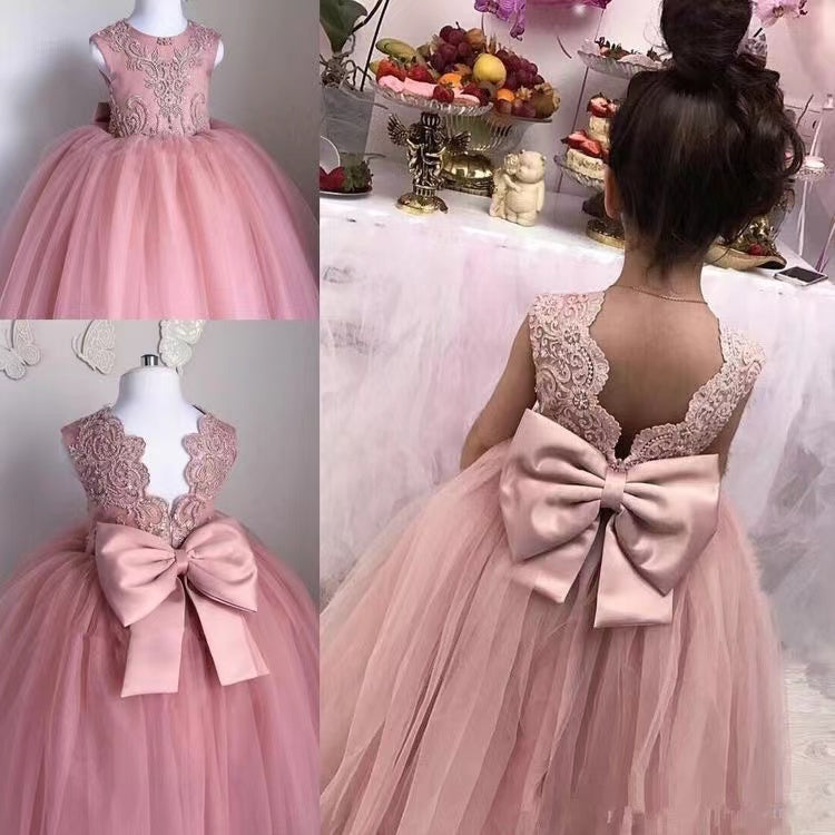 Pink Flower Girl Dresses with Appliqué