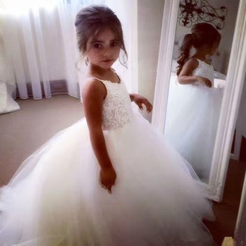 Spaghetti Straps Flower Girl Dresses with Lace