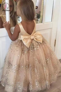 V Neck Flower Girl Dresses with Bowknot