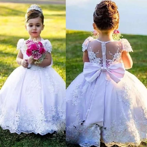 Cap Sleeves Flower Girl Dresses with Appliqué