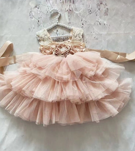 Pink Boho Flower Girl Dresses with Handmade Flowers