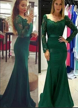 Load image into Gallery viewer, Forest Green Prom Dresses with Full Sleeves Mermaid