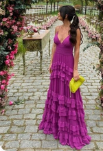 Laden Sie das Bild in den Galerie-Viewer, Spaghetti Straps Fuchsia Prom Dresses Evening Gown