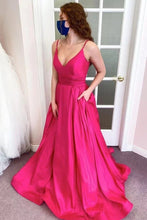 Laden Sie das Bild in den Galerie-Viewer, Fuchsia Prom Dresses Spaghetti Straps with Pockets