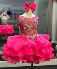 Load image into Gallery viewer, Fuchsia Pageant Dresses with Rhinestones