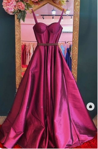 Spaghetti Straps Fuchsia Prom Dresses Waist with Beading