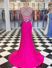 Laden Sie das Bild in den Galerie-Viewer, Fuchsia Prom Dresses Spaghetti Straps Criss Cross