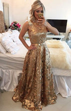 Load image into Gallery viewer, Gold Prom Dresses with Bowknot