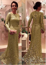 Load image into Gallery viewer, Gold Lace Mother of the Bride Dresses Floor Length