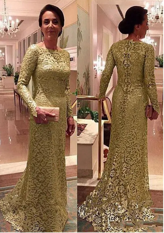 Gold Lace Mother of the Bride Dresses Floor Length