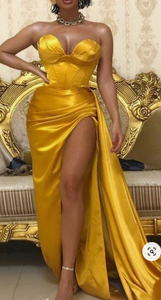 Gold Yellow Slit Prom Dresses under 100
