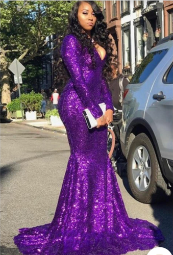 Grape V Neck Prom Dresses Mermaid Style