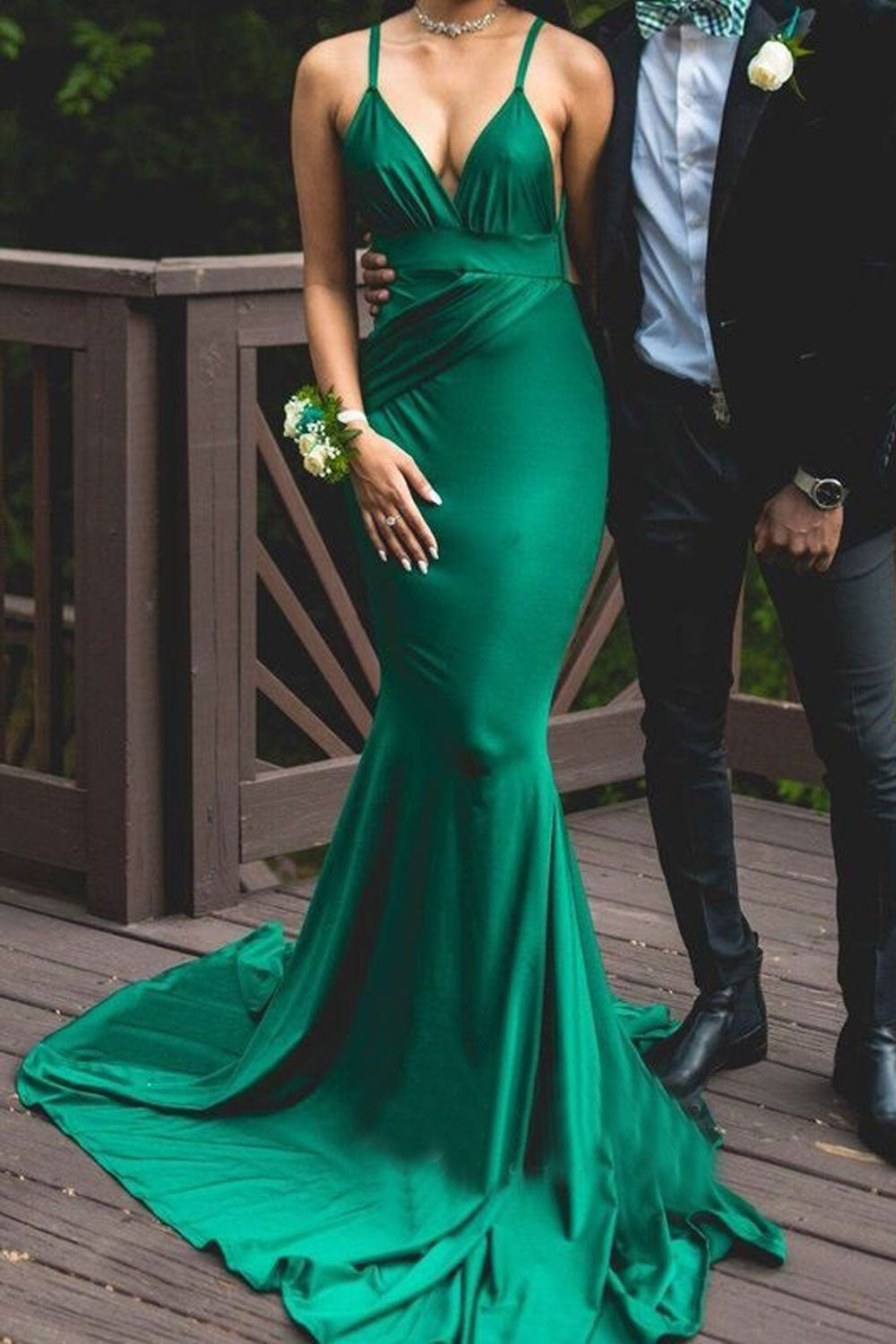 Straps Green Prom Dresses Evening Gown