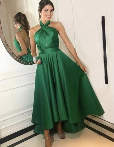 Halter Green Prom Dresses Ankle Length