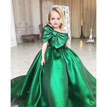 Load image into Gallery viewer, One Shoulder Green Flower Girl Dresses with Big Bowknot