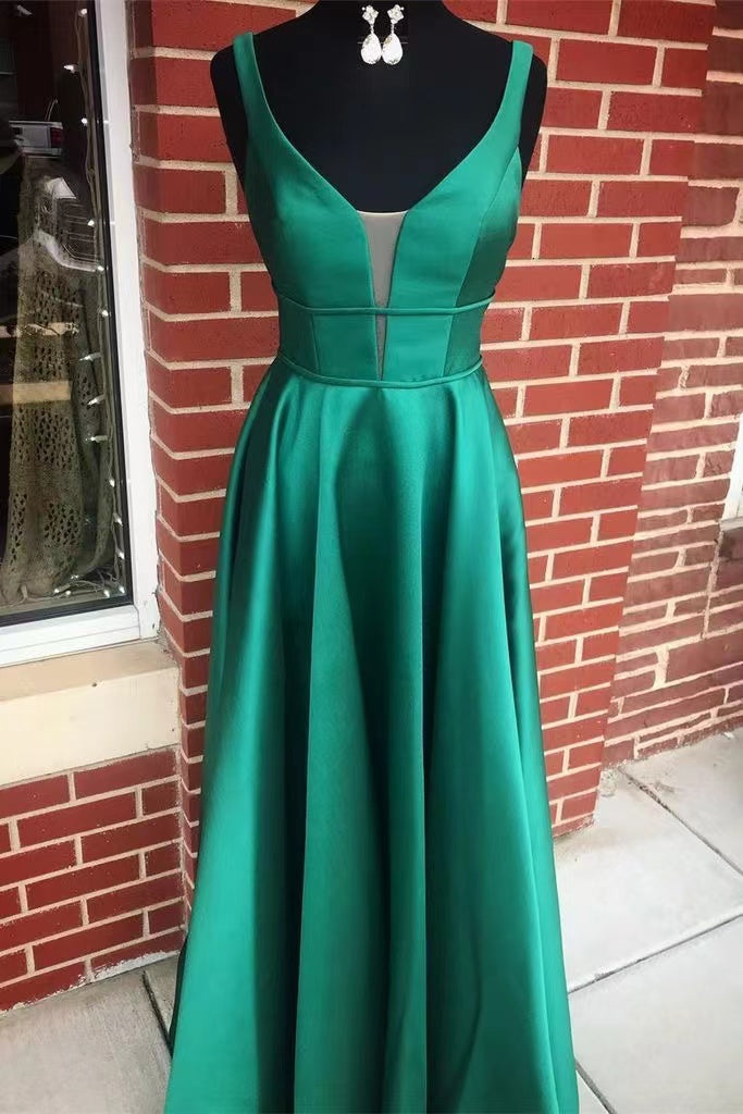 Green Prom Dresses V Neck