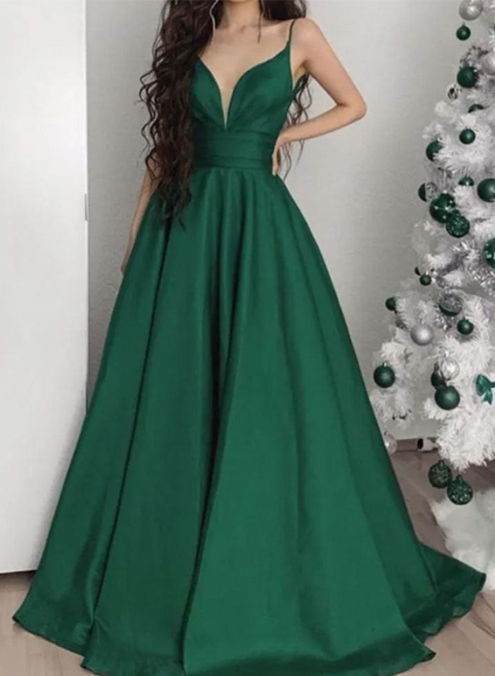 Simple Spaghetti Straps Prom Dresses Green