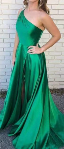 One Shoulder Green Prom Dresses