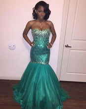 Load image into Gallery viewer, Mint Green Prom Dresses Mermaid with Rhinestones