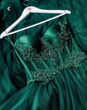 Load image into Gallery viewer, Green Prom Dresses Spaghetti Straps with Rhinestones