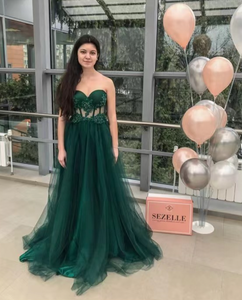 Strapless Prom Dresses with Appliques Beads