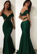 Load image into Gallery viewer, Off Shoulder Green Prom Dresses Mermaid