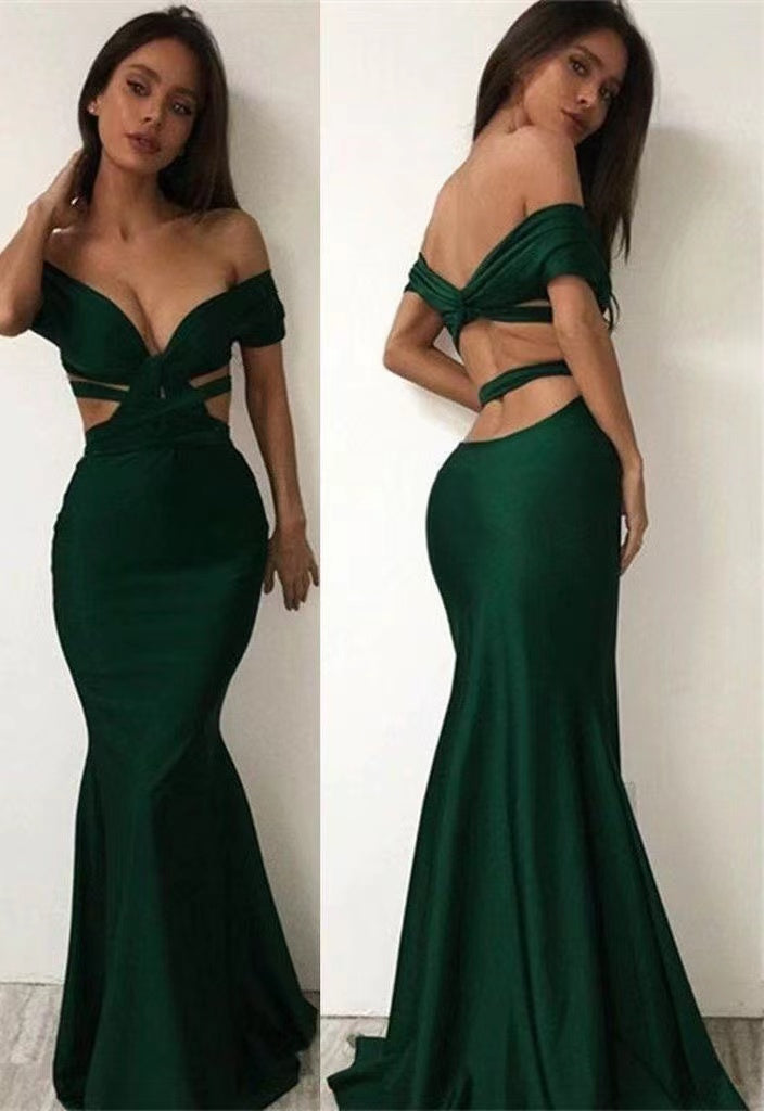 Off Shoulder Green Prom Dresses Mermaid