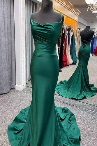 Spaghetti Straps Green Prom Dresses Mermaid