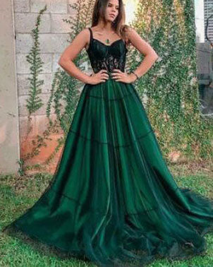 Green Prom Dresses with Appliques Lace