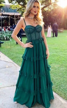 Load image into Gallery viewer, Spaghetti Straps Green Prom Dresses Long Length