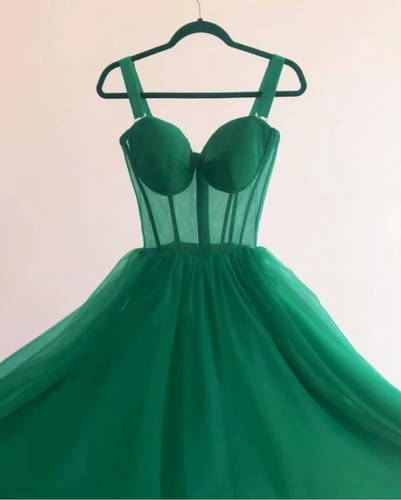 Straps Green Prom Dresses Floor Length