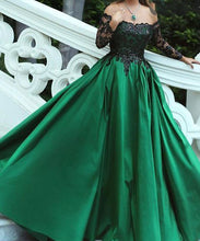 Load image into Gallery viewer, Green Prom Dresses with Black Lace