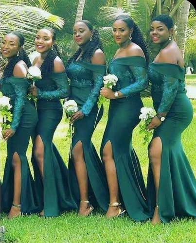 Bridesmaid Dresses Off Shoulder Slit Side with Sleeves