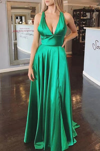 Deep V Neck Prom Dresses Slit Side for Women