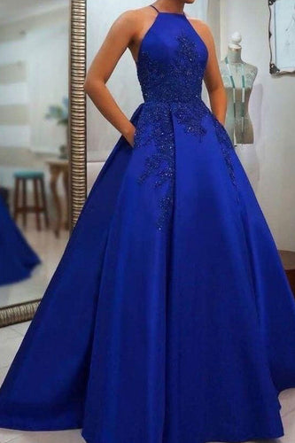 Halter Prom Dresses Evening Gown with Pockets