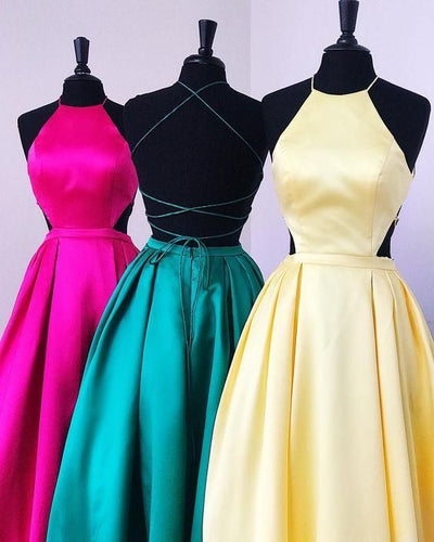 Halter Criss Cross Long Prom Dresses with Pockets Under 100