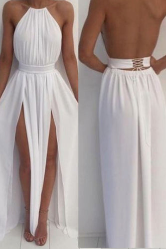 White Prom Dresses Backless Slit Front under 100