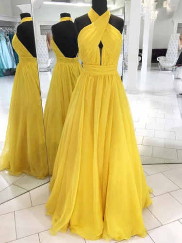 Halter Yellow Prom Dresses