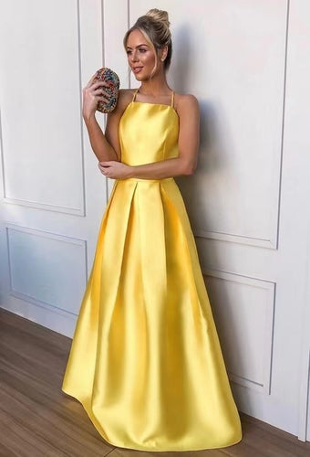 Halter Prom Dresses Yellow for Party