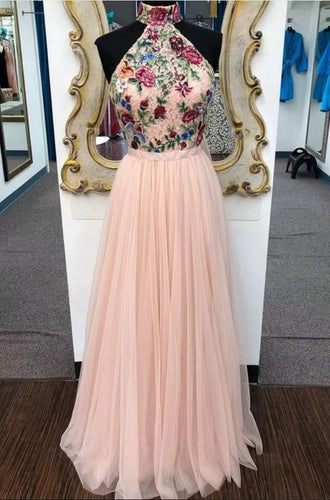 High Neck Prom Dresses with Embroidery