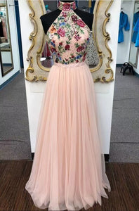 High Neck Prom Dresses with Embroidery